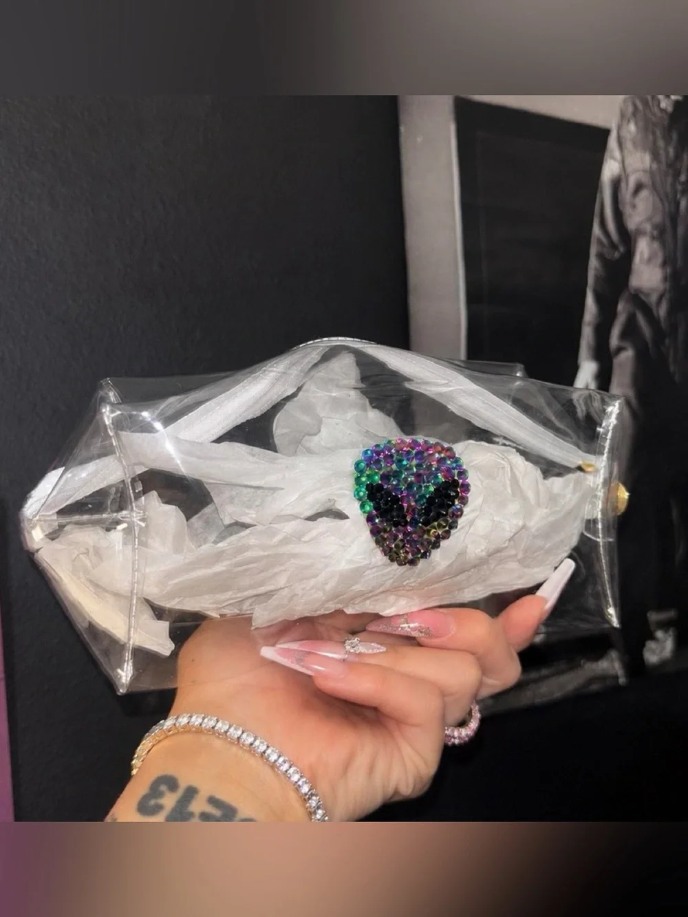 Clear See Through Rhinestone Alien Make Up Cosmetics Bag New